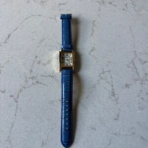 Gossip Womens Gold Tone Tank Watch Blue Croc Leather Band GSP173E Japan Movt